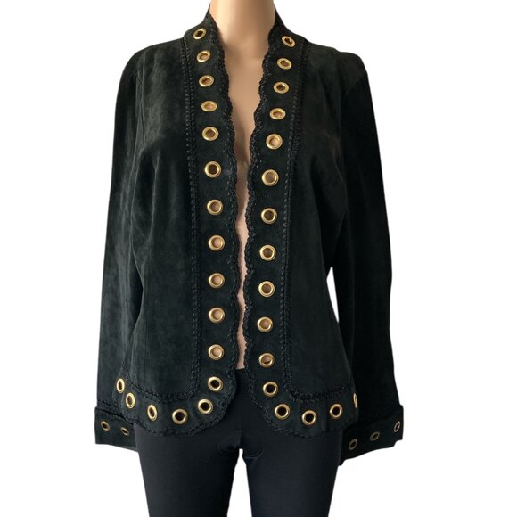 Vintage Cache Black Leather Eyelet Jacket - Picture 1 of 9